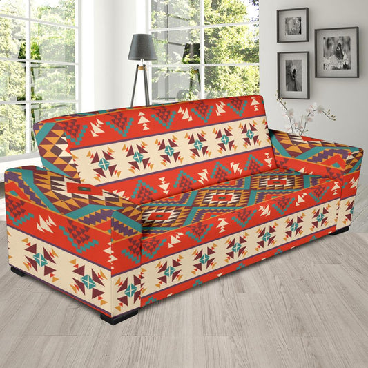 Aztec Red Print Pattern Sofa Slipcover-JTAMIGO.COM