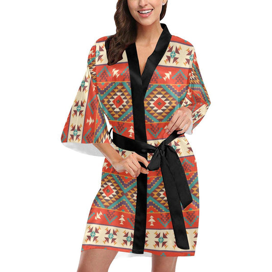 Aztec Red Print Pattern Women Short Kimono Robe