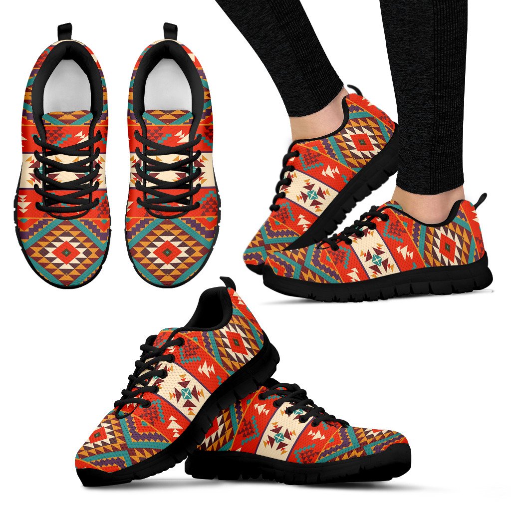 Aztec Red Print Pattern Women Sneakers Shoes