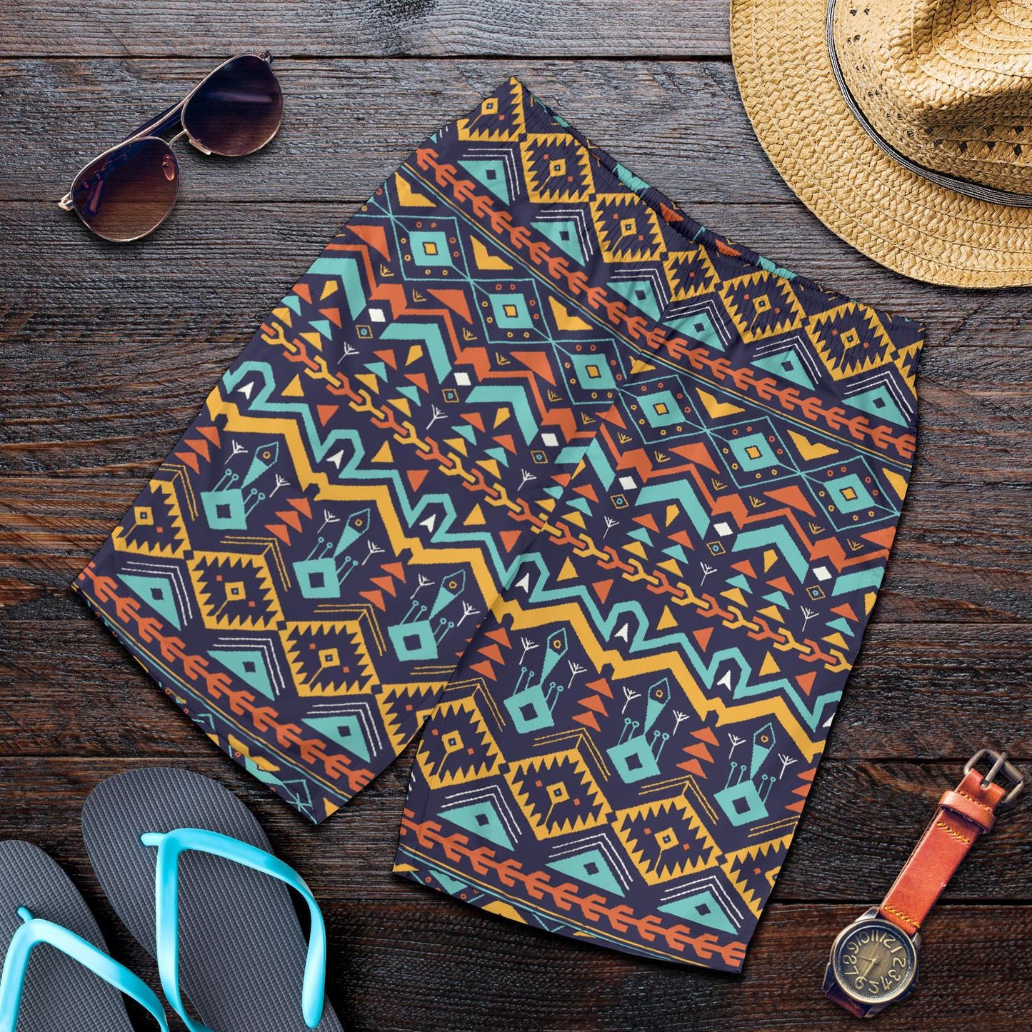 Aztec Style Print Pattern Mens Shorts-JTAMIGO.COM