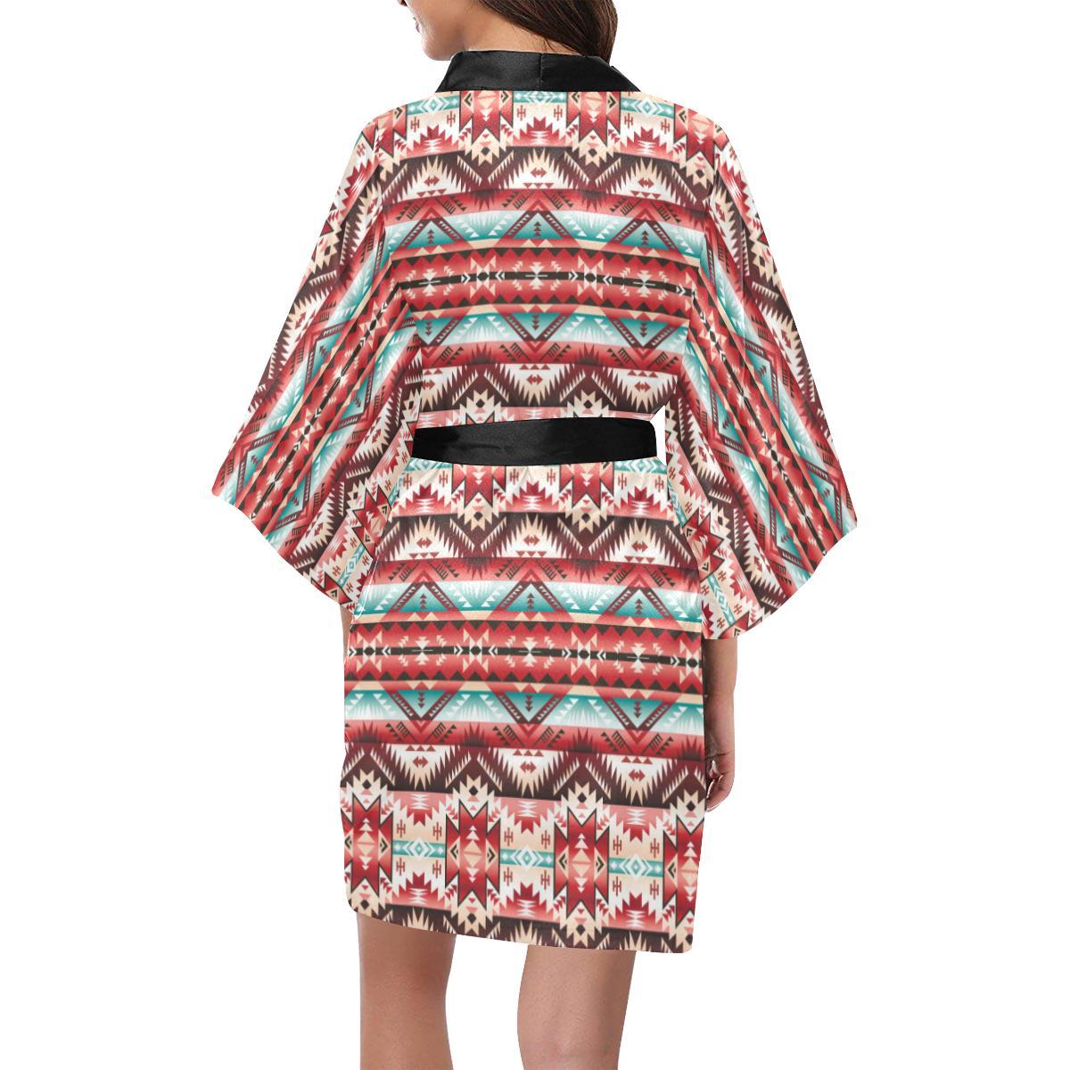 Aztec Western Style Print Pattern Women Short Kimono Robe