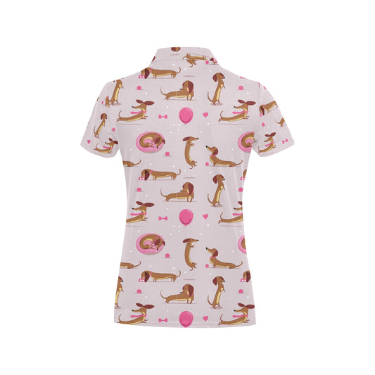 Dachshund Pattern Print Design 10 Women's Polo Shirt