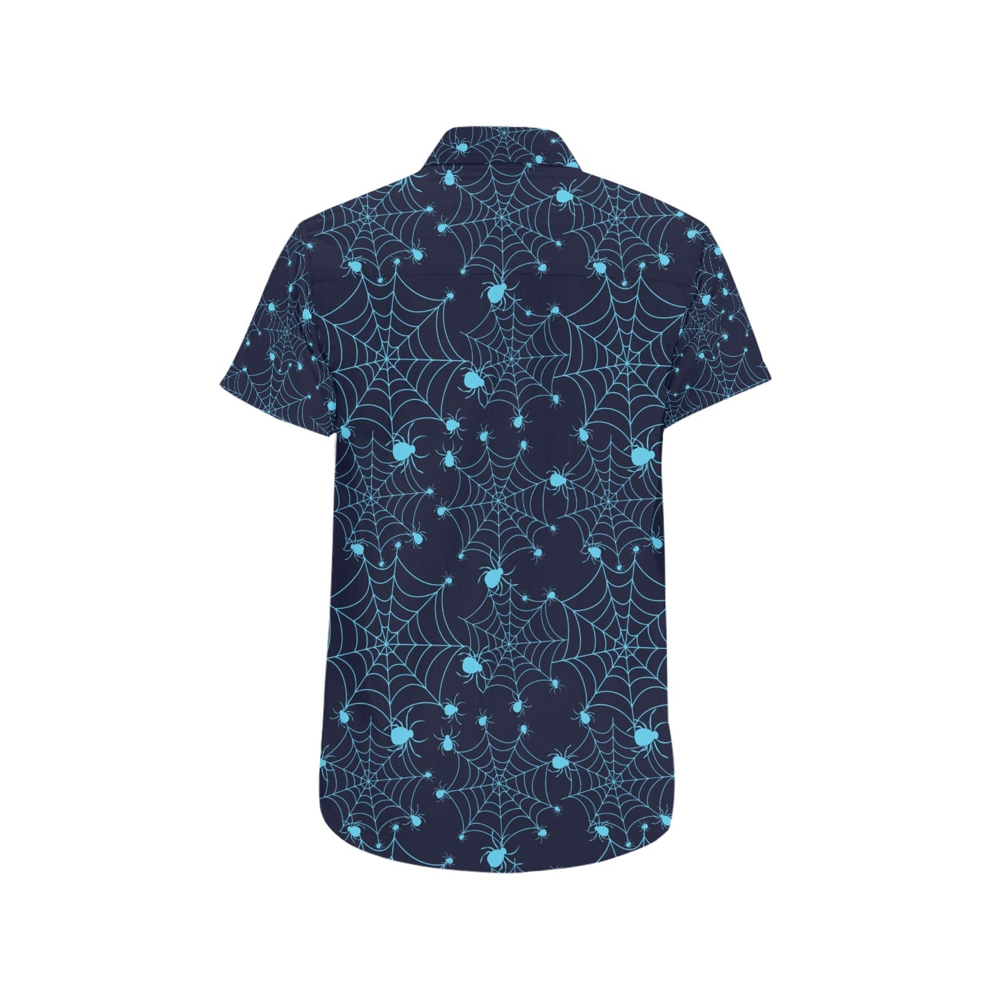Spider Web Blue Print Design LKS304 Men Short Sleeve Button Up Shirt