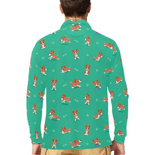 Basenji Pattern Print Design 02 Long Sleeve Polo Shirt For Men's