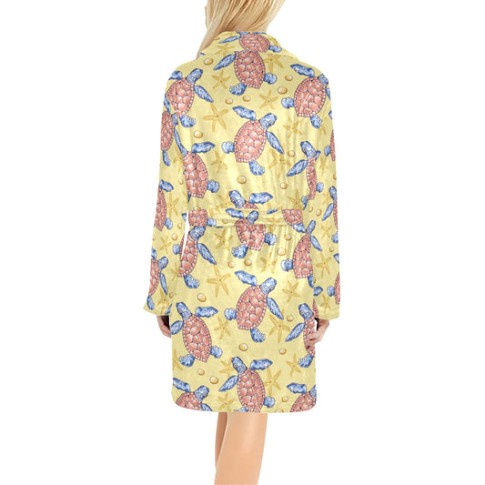 Sea Turtle Pattern Print Design T06 Women's Fleece Robe