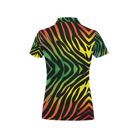 Rainbow Zebra Themed Print Women's Polo Shirt