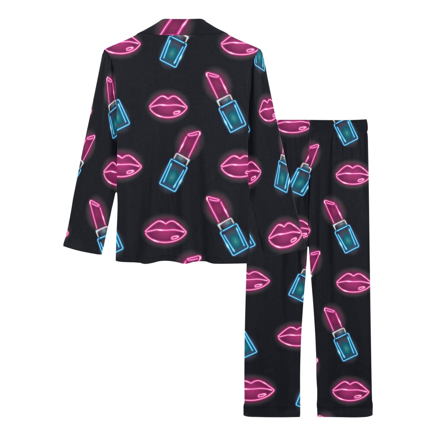Lipstick Color Neon Pattern Print Design 03 Women's Long Pajama Set