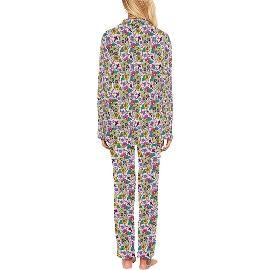 Sugar Skull Print Design LKS307 Women's Long Pajama Set