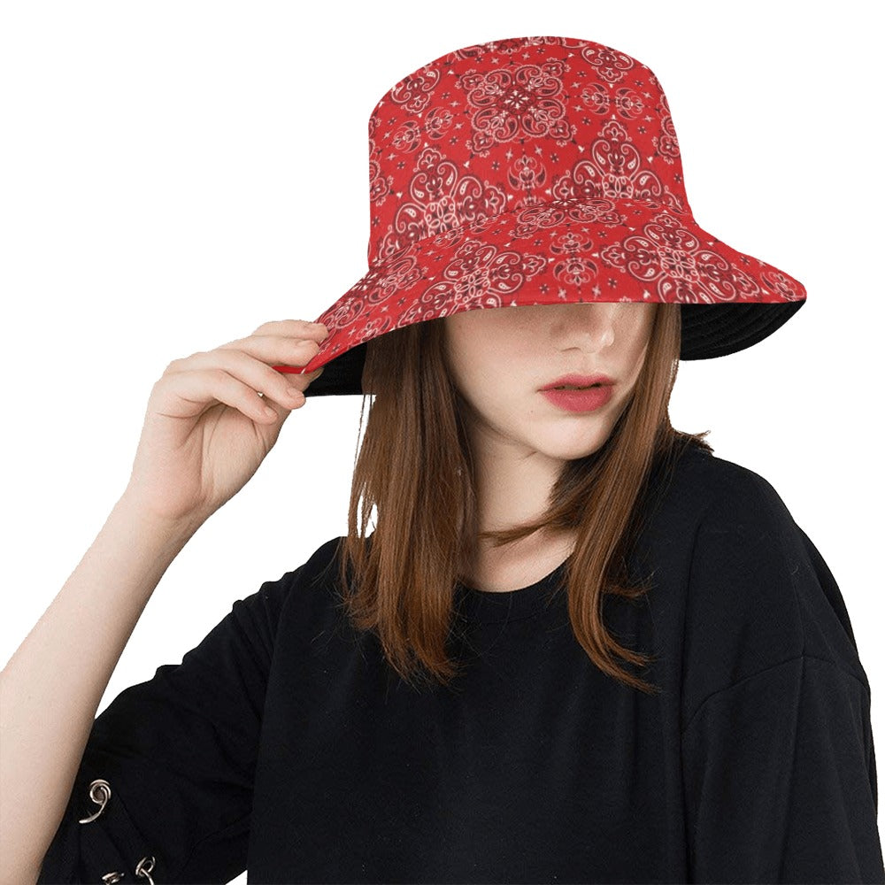 Bandana Red Pattern Print Design LKS3010 Unisex Bucket Hat