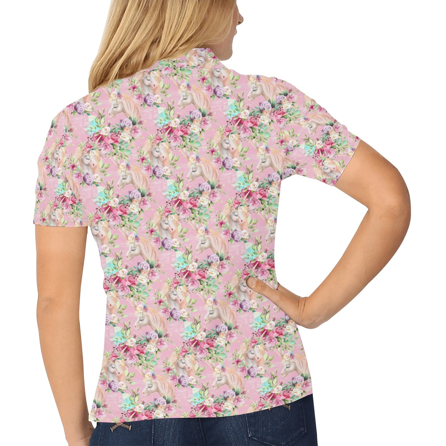 Unicorn Princess with Rose Women's Polo Shirt