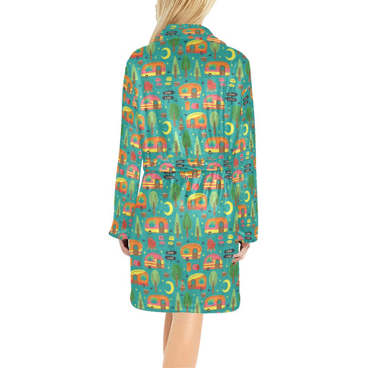 Camping Camper Pattern Print Design 05 Women's Fleece Robe