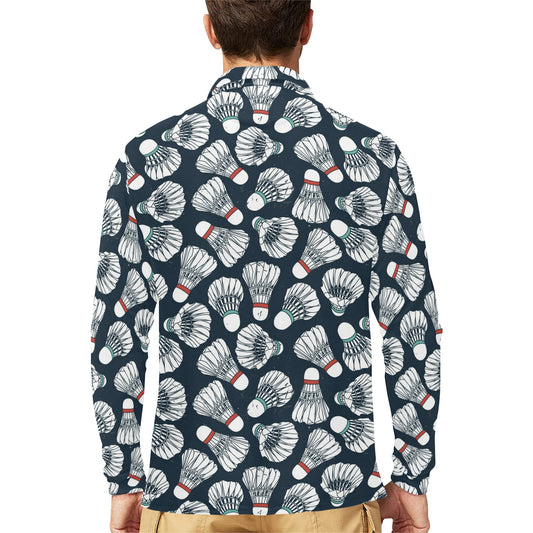 Badminton Ball Pattern Print Design 01 Long Sleeve Polo Shirt For Men's