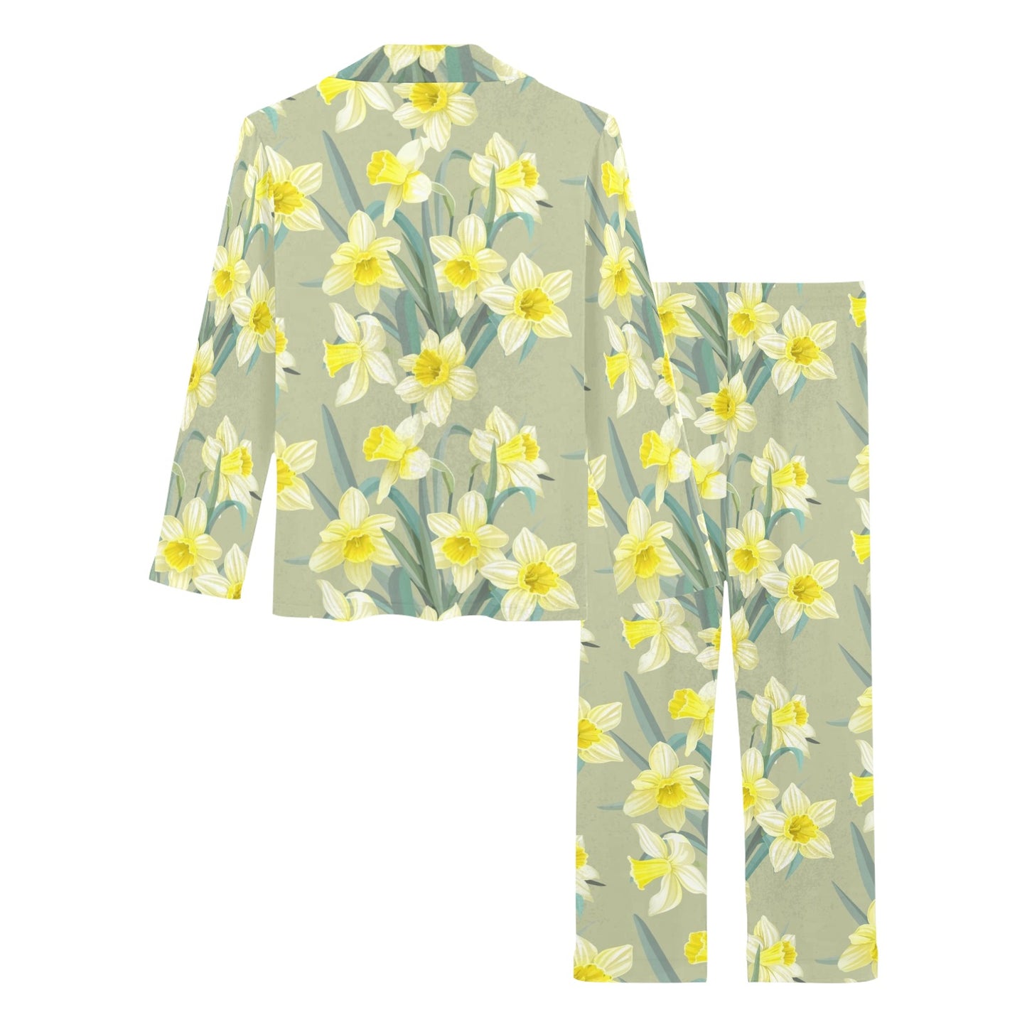 Daffodils Pattern Print Design DF01 Women's Long Pajama Set