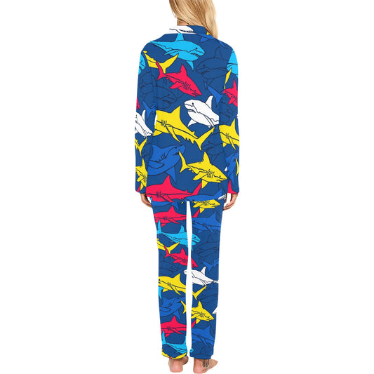 Shark Color Pattern Women's Long Pajama Set