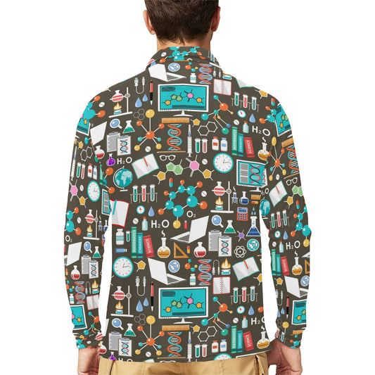 Science Print Design LKS303 Long Sleeve Polo Shirt For Men's