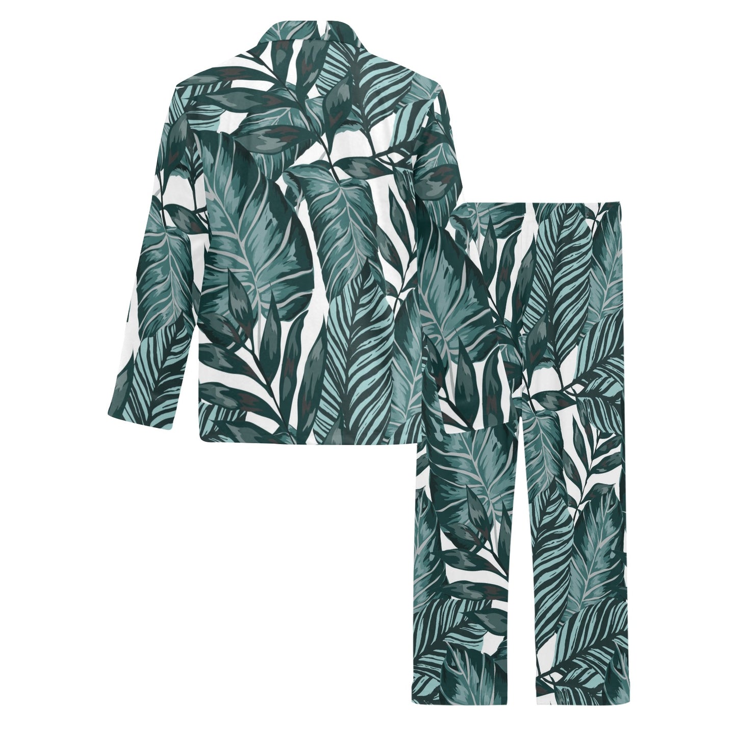 Tropical Palm Leaves Pattern Men's Long Pajama Set