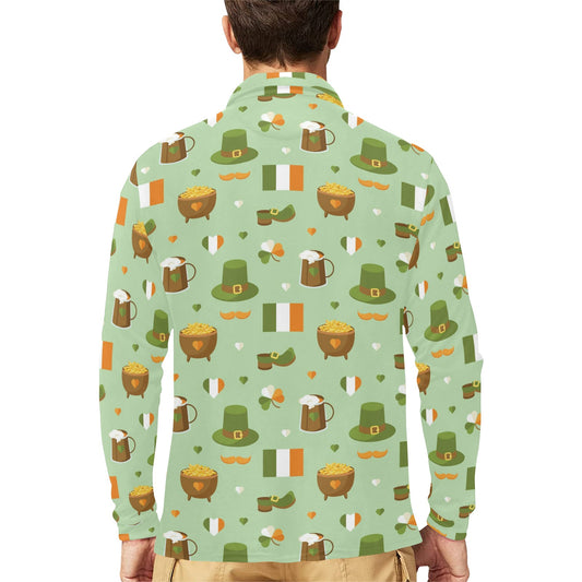 St Patricks Day Print Design LKS302 Long Sleeve Polo Shirt For Men's