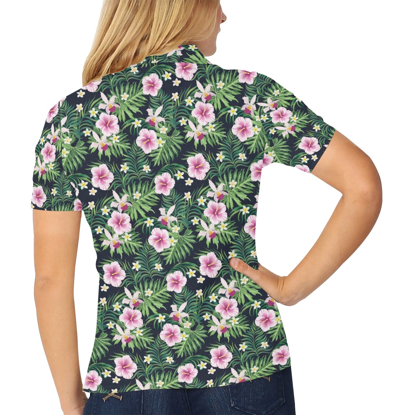 Hibiscus Tropical Print Design LKS309 Women's Polo Shirt