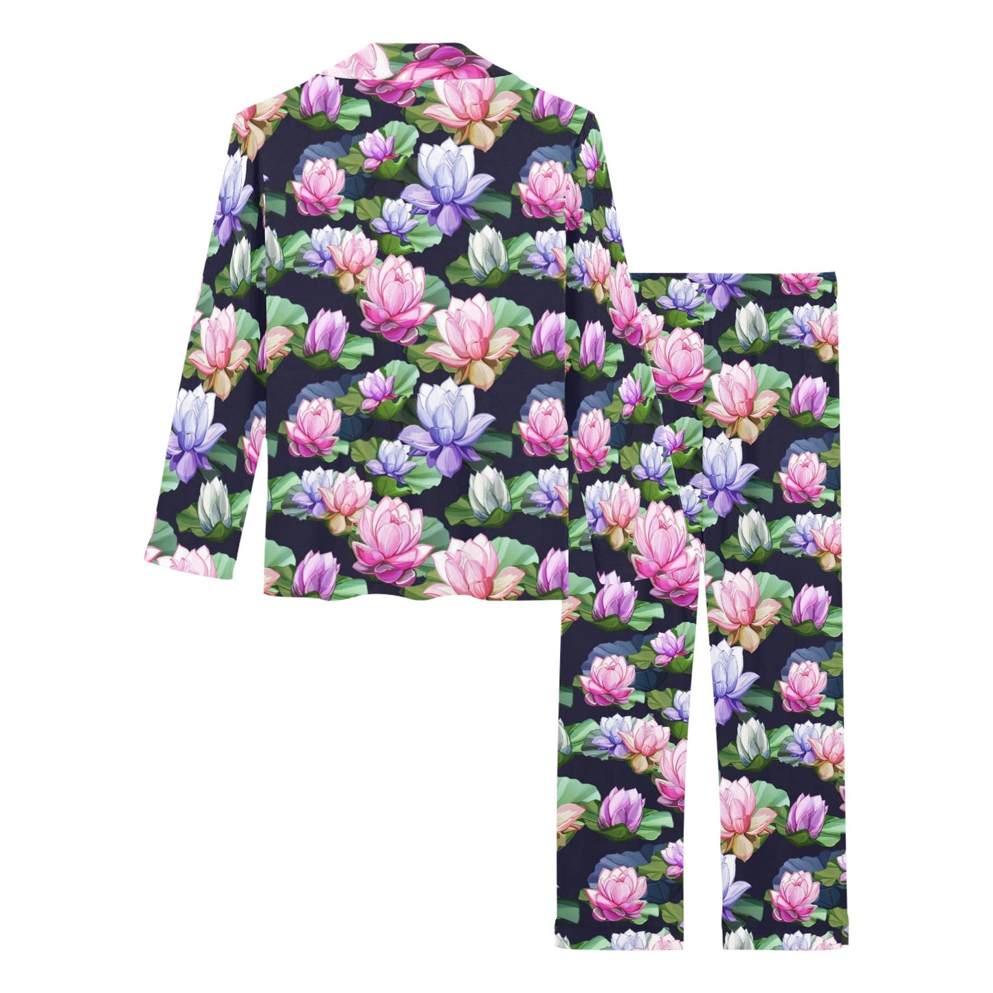 Lotus Flower Print Design Women's Long Pajama Set