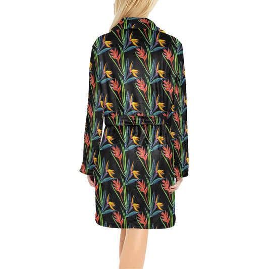 Heliconia Pattern Print Design HL04 Women's Fleece Robe