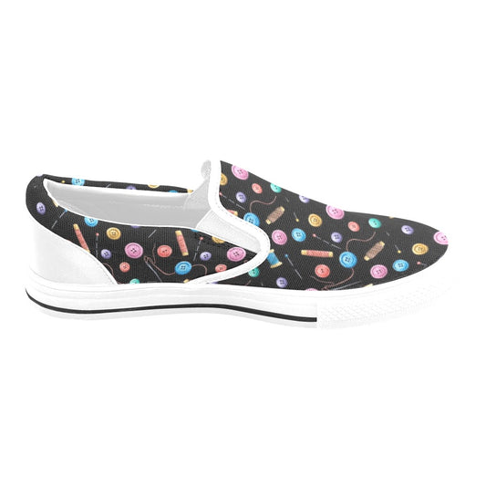Sewing Print Design LKS309 White Slip Ons Canvas Women's Shoes