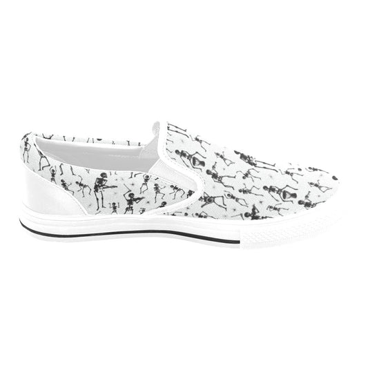 Skeleton Music Player Print Design LKS303 White Slip Ons Canvas Women's Shoes