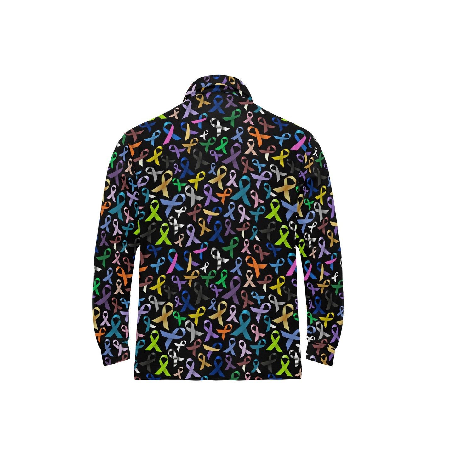 Breast Cancer Awareness Colorful Print Long Sleeve Polo Shirt For Men's