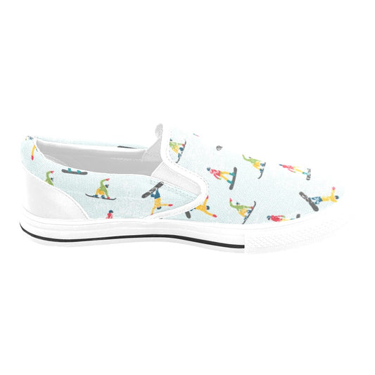 Snowboard Print Design LKS304 White Slip Ons Canvas Women's Shoes