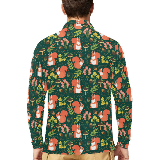 Squirrel Print Design LKS302 Long Sleeve Polo Shirt For Men's