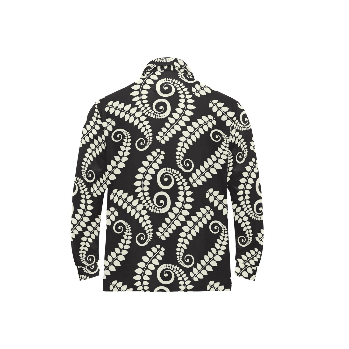 Fern Leave Print Pattern Long Sleeve Polo Shirt For Men's