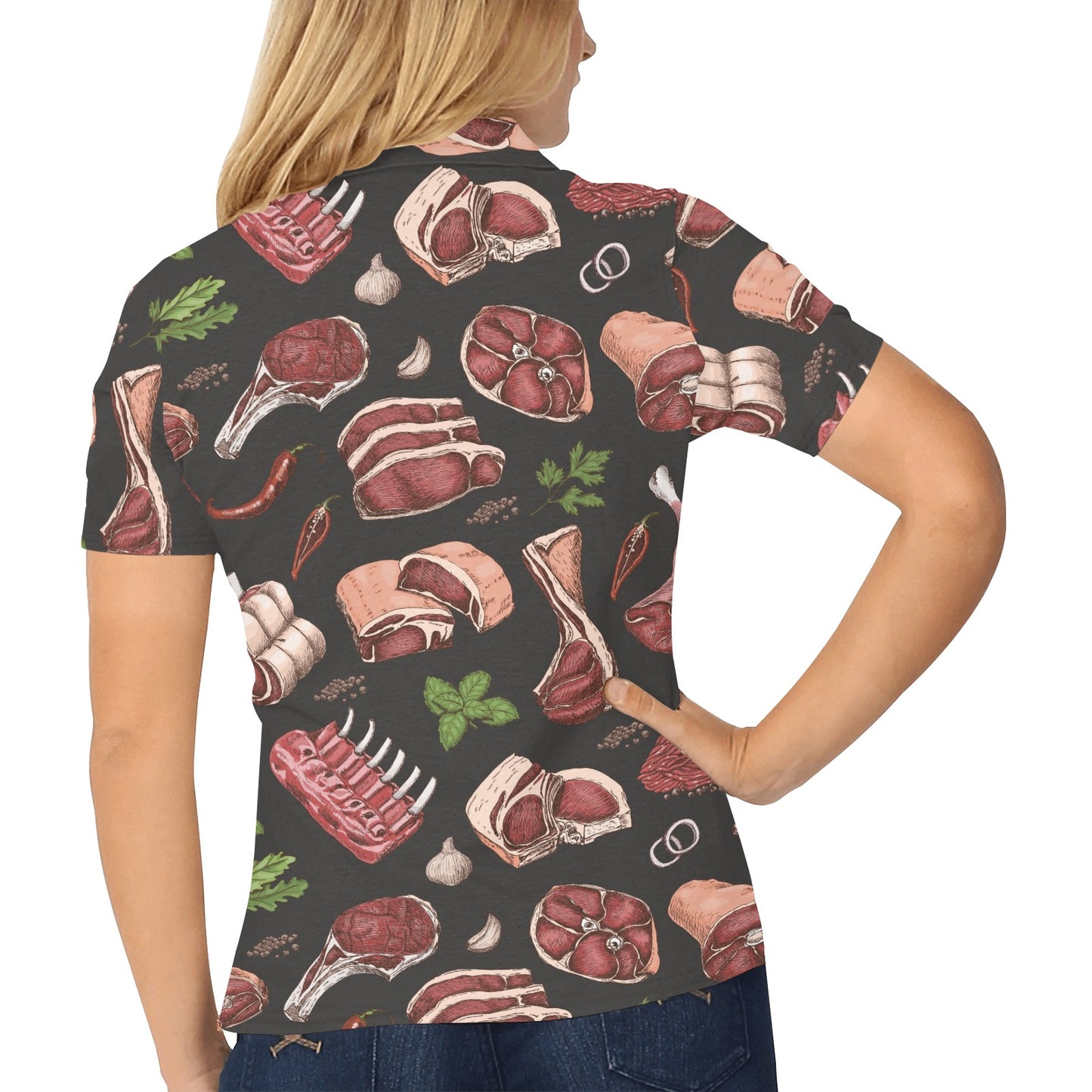 Meat Pattern Print Design 02 Women's Polo Shirt