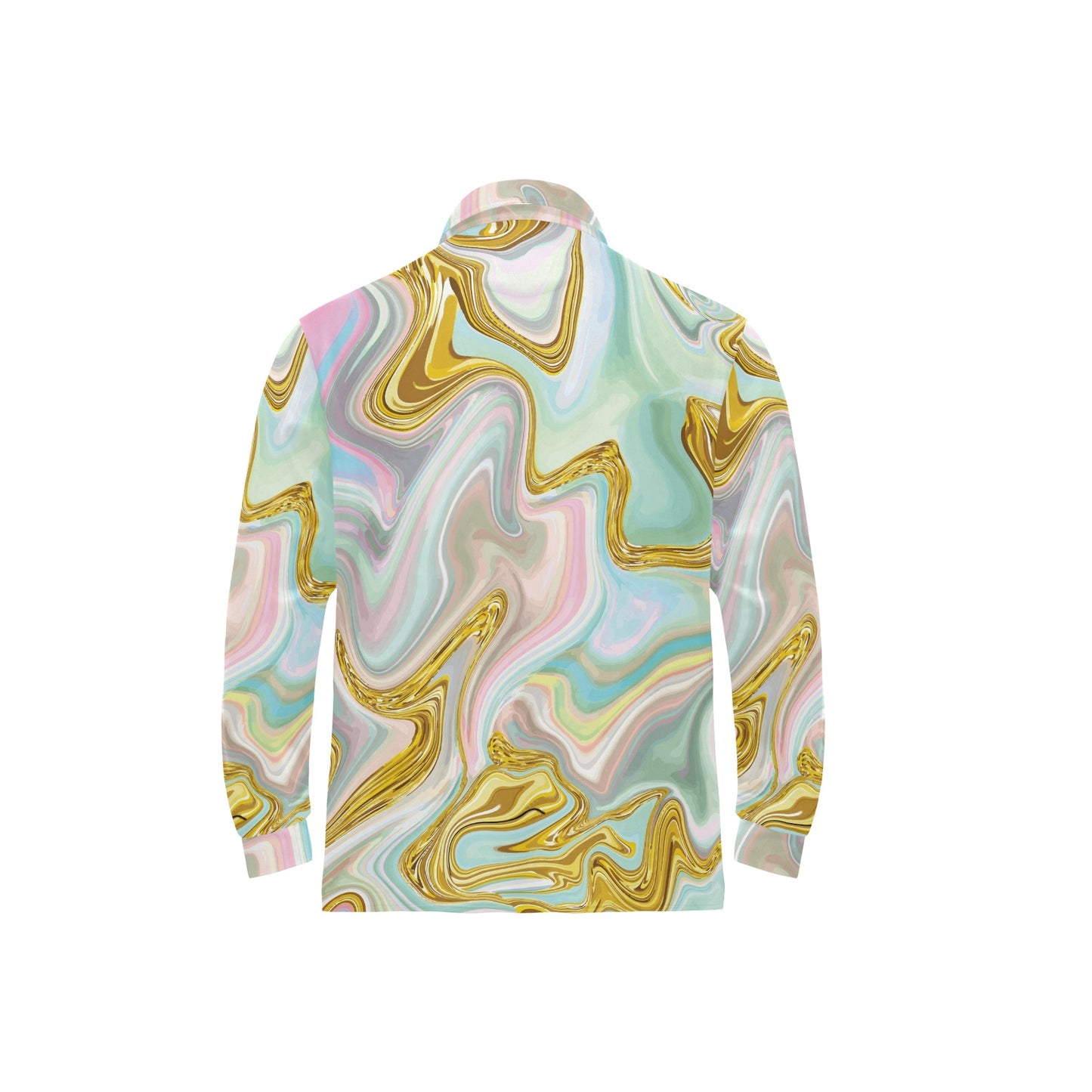 Gold Sweet Marble Long Sleeve Polo Shirt For Men's
