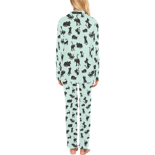 Black Cat Pattern Print Design 04 Women's Long Pajama Set