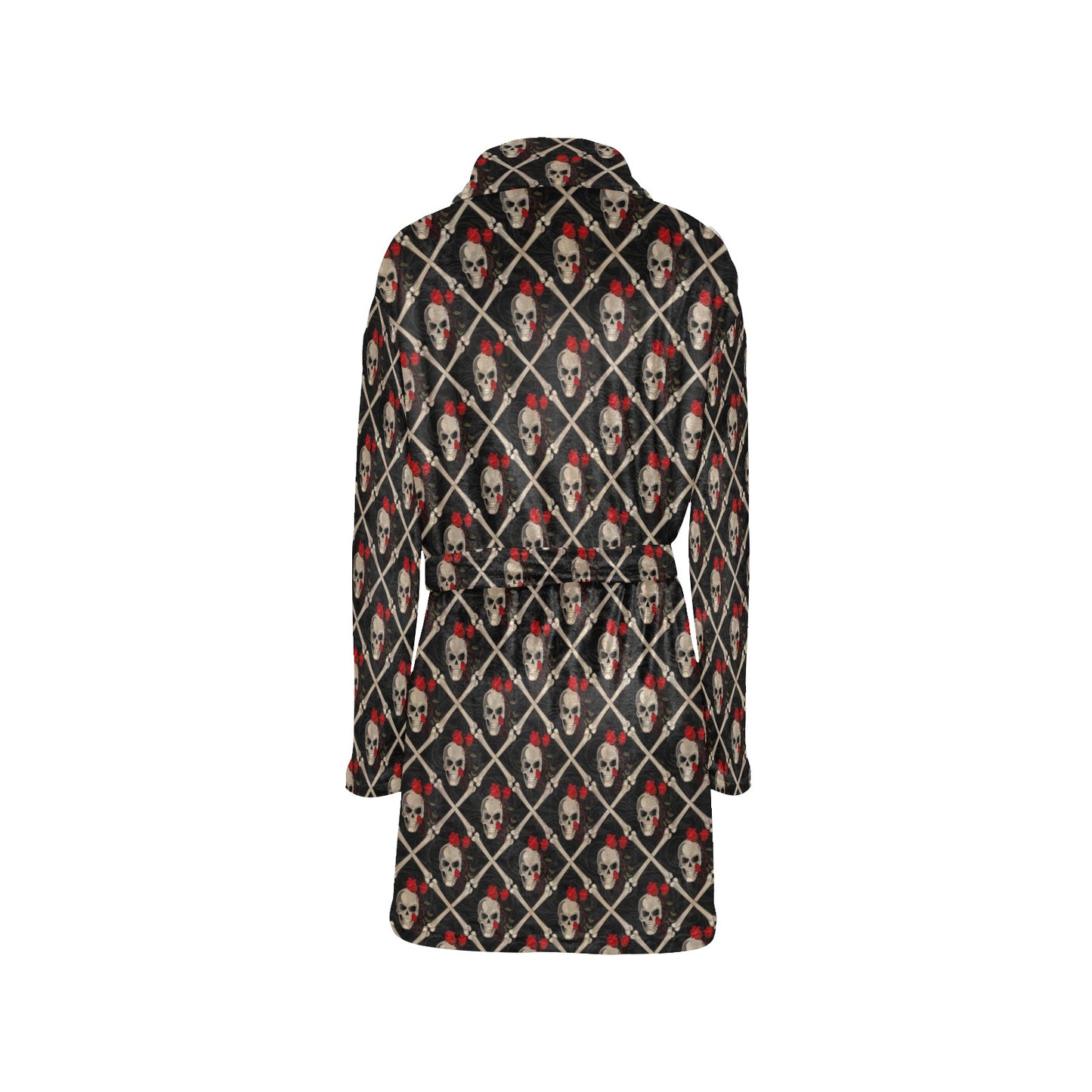 Skull Roses Bone Design Themed Print Women's Fleece Robe
