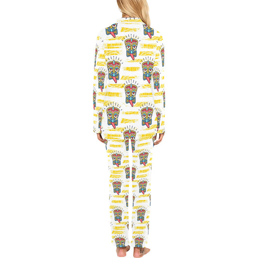 Tiki Smile Mask Print Pattern Women's Long Pajama Set
