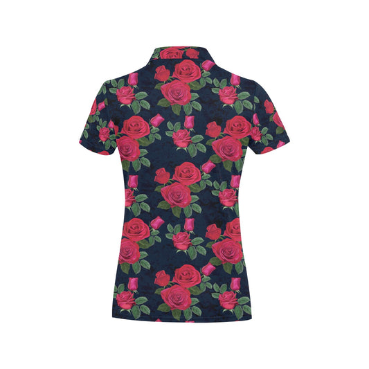 Rose Pattern Print Design A04 Women's Polo Shirt