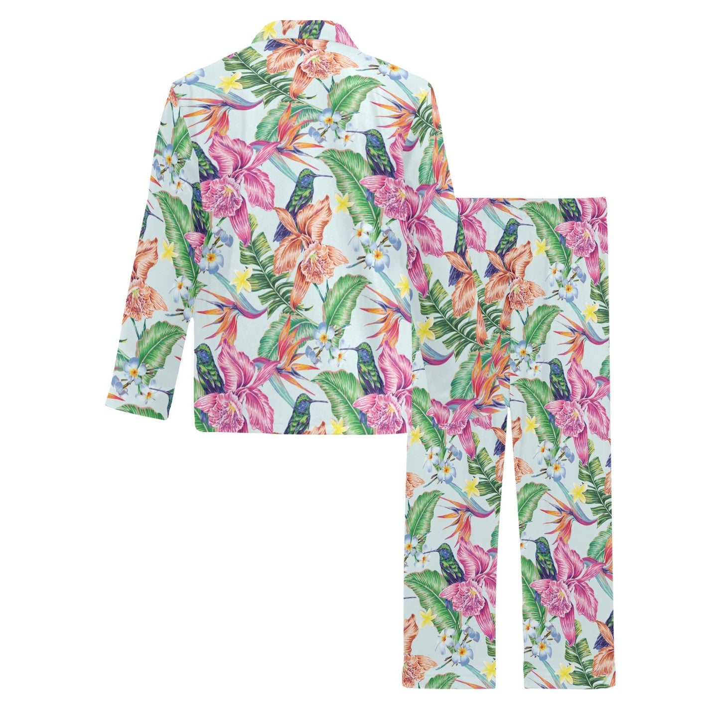 Hummingbird Tropical Pattern Print Design 05 Men's Long Pajama Set