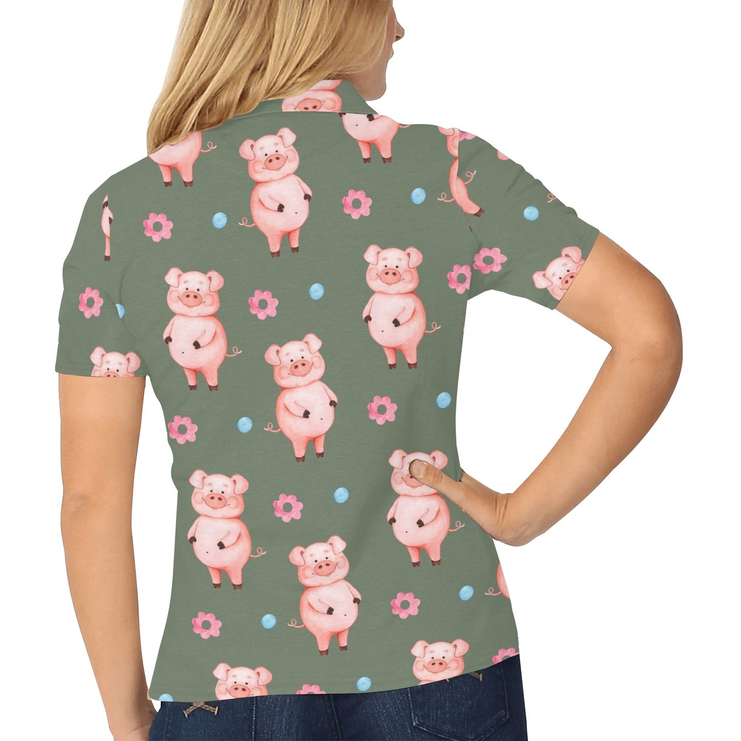 Pig Pattern Print Design 03 Women's Polo Shirt