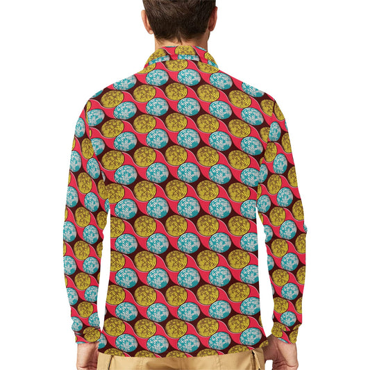 African Fashion Print Pattern Long Sleeve Polo Shirt For Men's