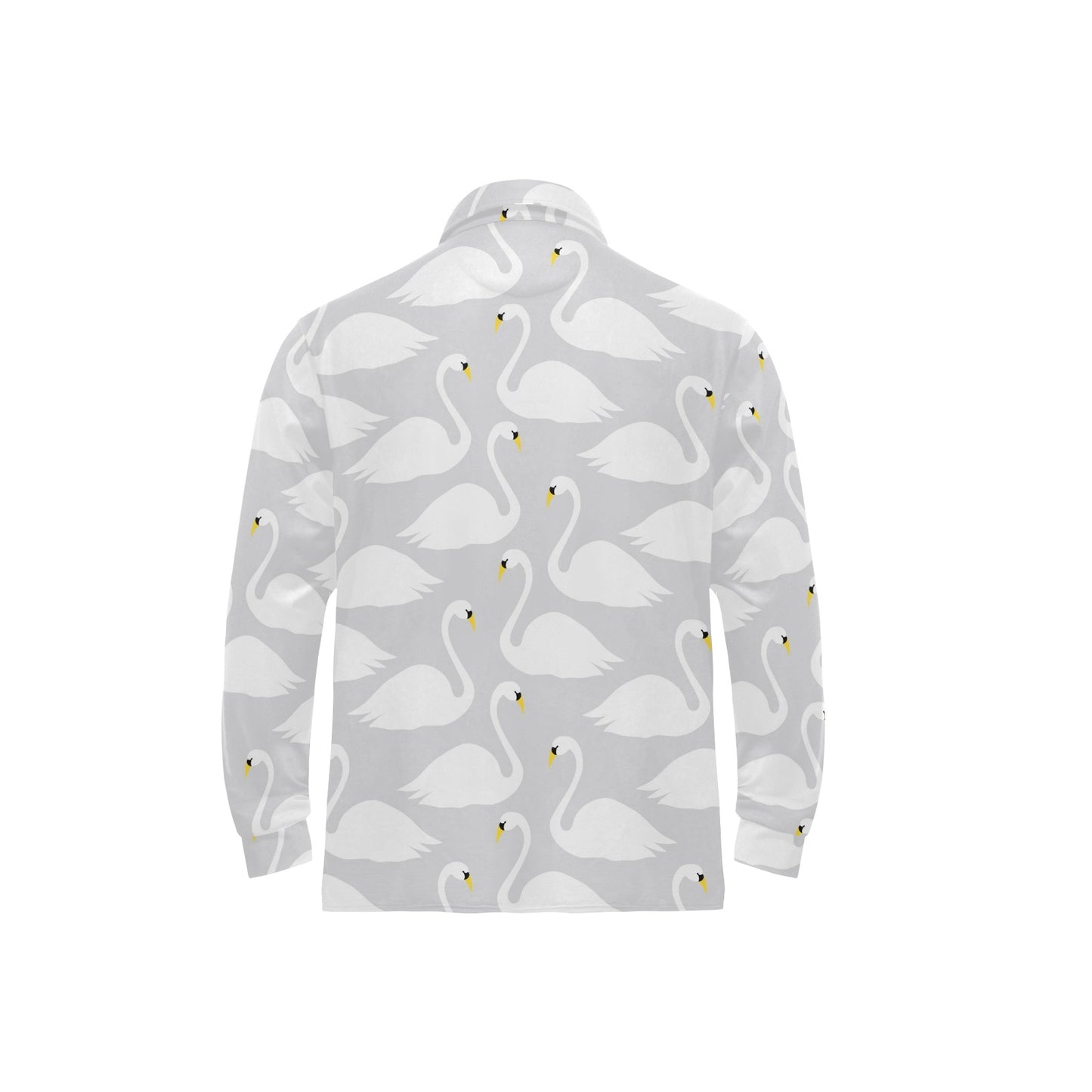 Swan Pattern Print Design 02 Long Sleeve Polo Shirt For Men's
