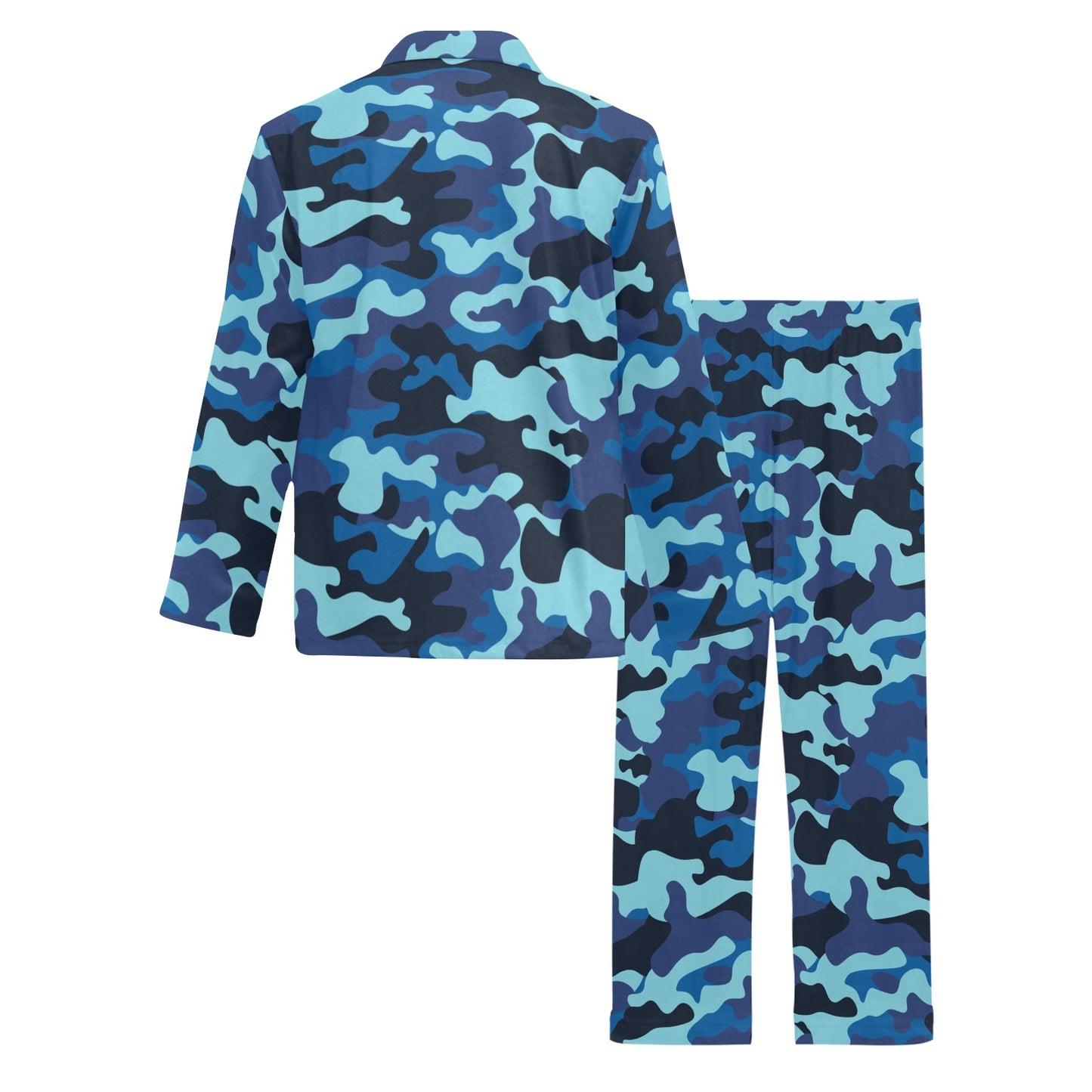 Camo Blue Pattern Print Design 04 Men's Long Pajama Set