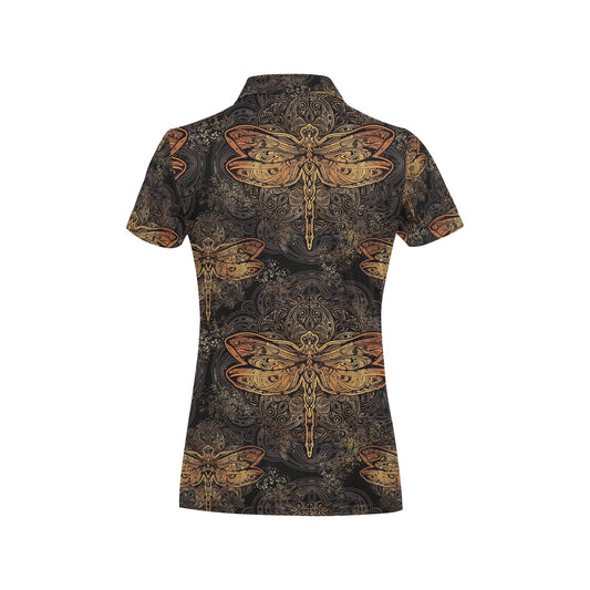 Gold Dragonfly Mandala Women's Polo Shirt