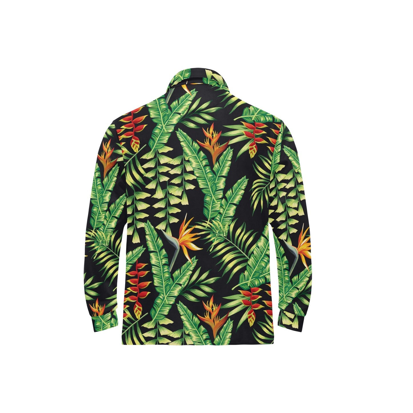 Hawaiian Flower Tropical Palm Leaves Long Sleeve Polo Shirt For Men's