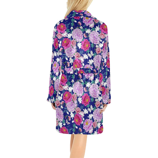 Dahlia Pattern Print Design DH013 Women's Fleece Robe