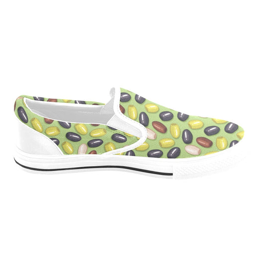 Olive Print Design LKS301 White Slip Ons Canvas Women's Shoes