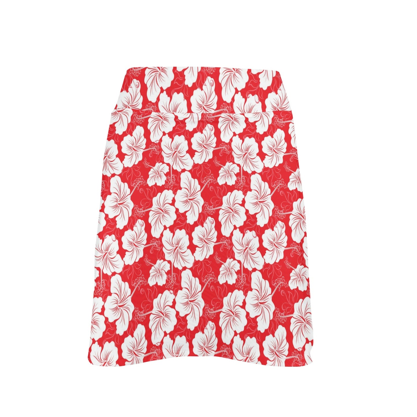 Flower Hawaiian Hibiscus Red Background Print Women's Golf Skirt with Pocket