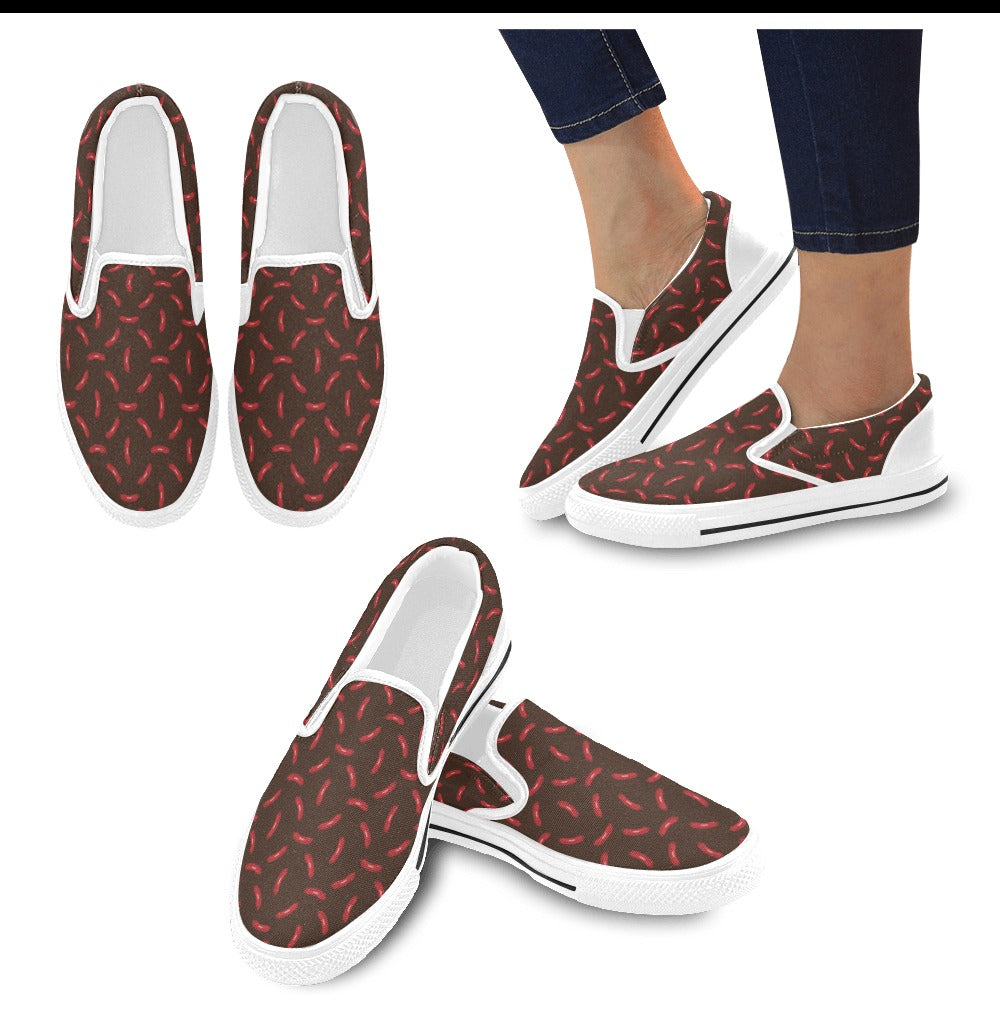 Sausage Print Design LKS302 White Slip Ons Canvas Women's Shoes