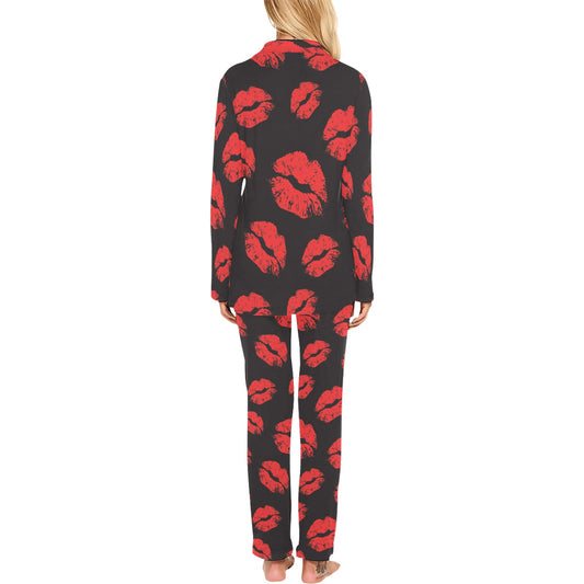 Lip Red Pattern Print Design 02 Women's Long Pajama Set