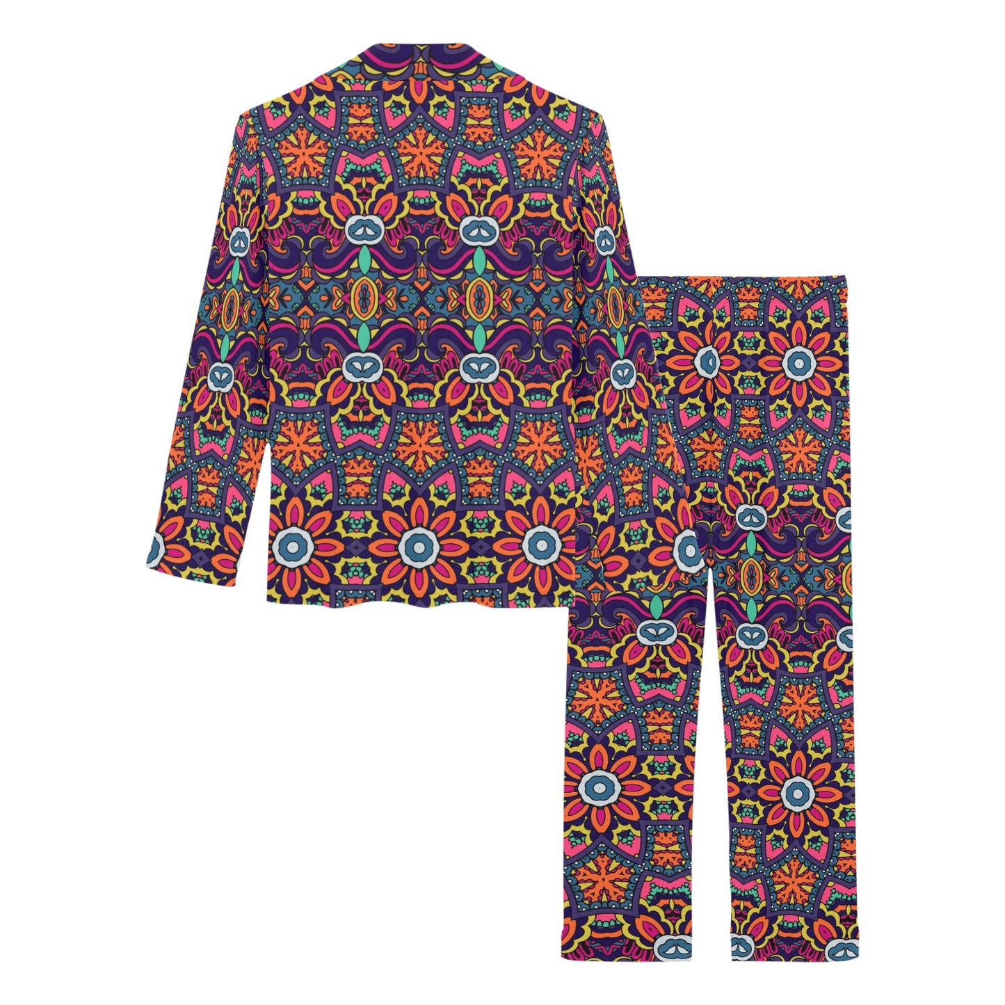 Ethnic Flower Style Print Pattern Women's Long Pajama Set