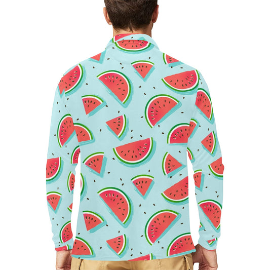 Watermelon Pattern Print Design WM03 Long Sleeve Polo Shirt For Men's